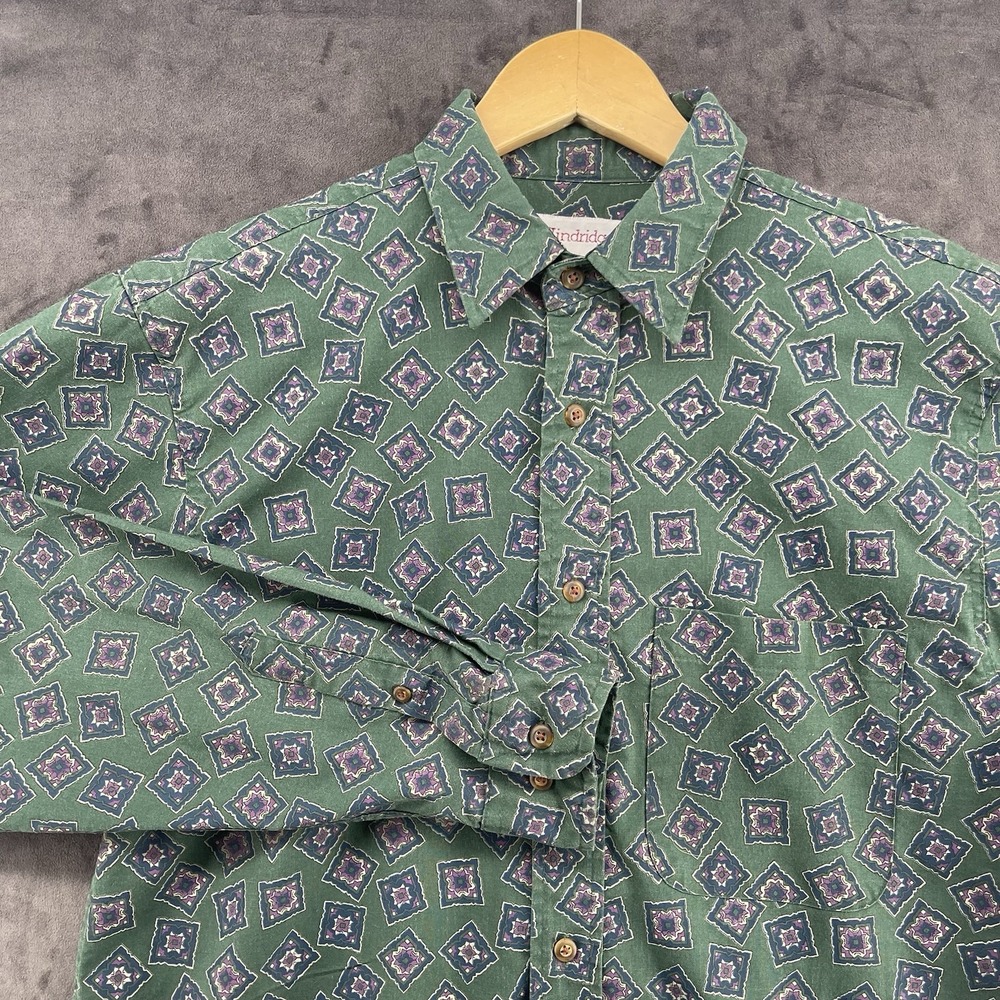 Vintage Windridge Men's Size S 90s Geometric Button Up Shirt Green Purple Korean